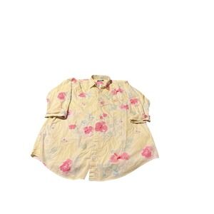 Ralph Lauren Cotton Button Up Nightgown Womens Large L Yellow Floral Monogrammed